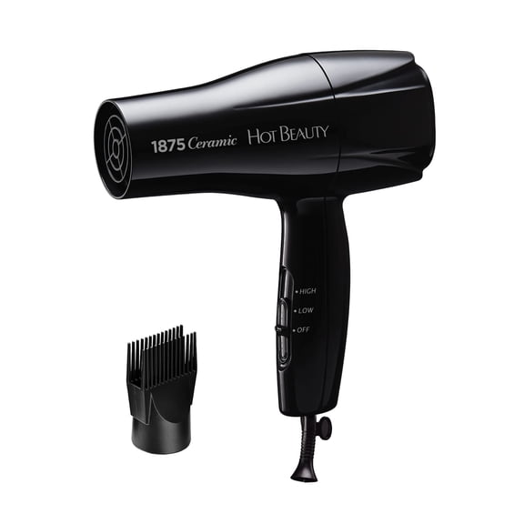 Hot Beauty 1875 Ceramic Hair Dryer, Powerful Fast Drying, Multi-Setting with Comb Attachment, Additional Detangler Included, Slide Bar Switch, Compact for Home & Travel (Purple)
