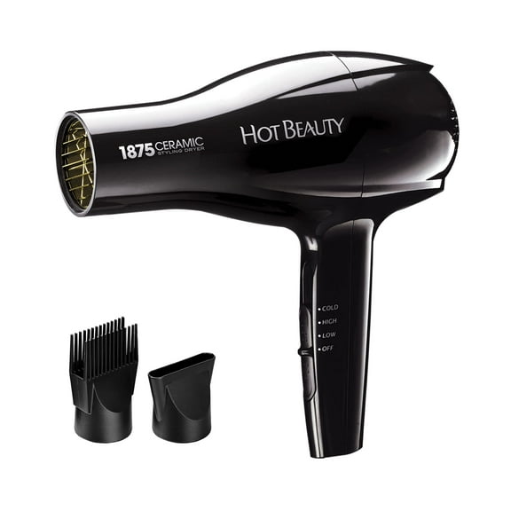 Hot Beauty 1875 Ceramic Styler Hair Styling Blow Dryer 2 Attachments Included Lightweight and Fast Dry Multi Heat Speed Setting Perfect Size for Home or Travel