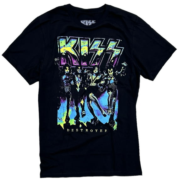 KISS Hard Rock Heavy Metal Band Men's Destroyer Album Fluorescence Tee T-Shirt (Small, Black)