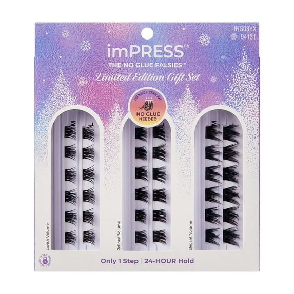 Kiss Impress Falsies Self Adhesive Eyelashes Holiday Gift Set, 36 Lash Clusters - Volume