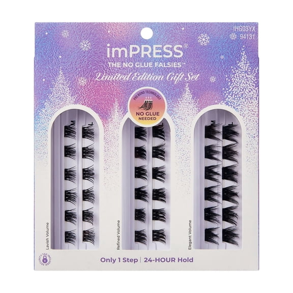 Kiss Impress Falsies Self Adhesive Eyelashes Holiday Gift Set, 36 Lash Clusters  - Volume