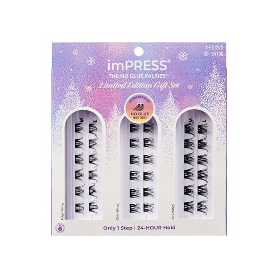 KISS Holiday Gift Set Self Adhesive Eyelashes, Wispy, 16 mm, 36 Lash Clusters
