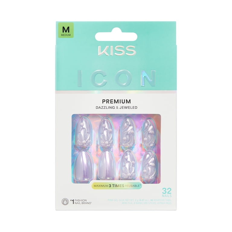Kiss Icon Press On Nails Almond, 'Remarkable', Pink, Medium Length