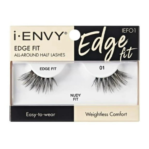 i-ENVY Half Lashes, Edge Fit False Eyelashes Natural Dramatic Look Wispy Cat Eye Clear Band Fluffy Volume Soft Strip Short Half Fake Eyelashes Light Weight Comfort Everyday Easy to Wear (NUDY FIT)