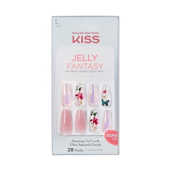 KISS Jelly Fantasy Sculpted Gel Press on Fake Nails, Jelly Cookie, 28 Count
