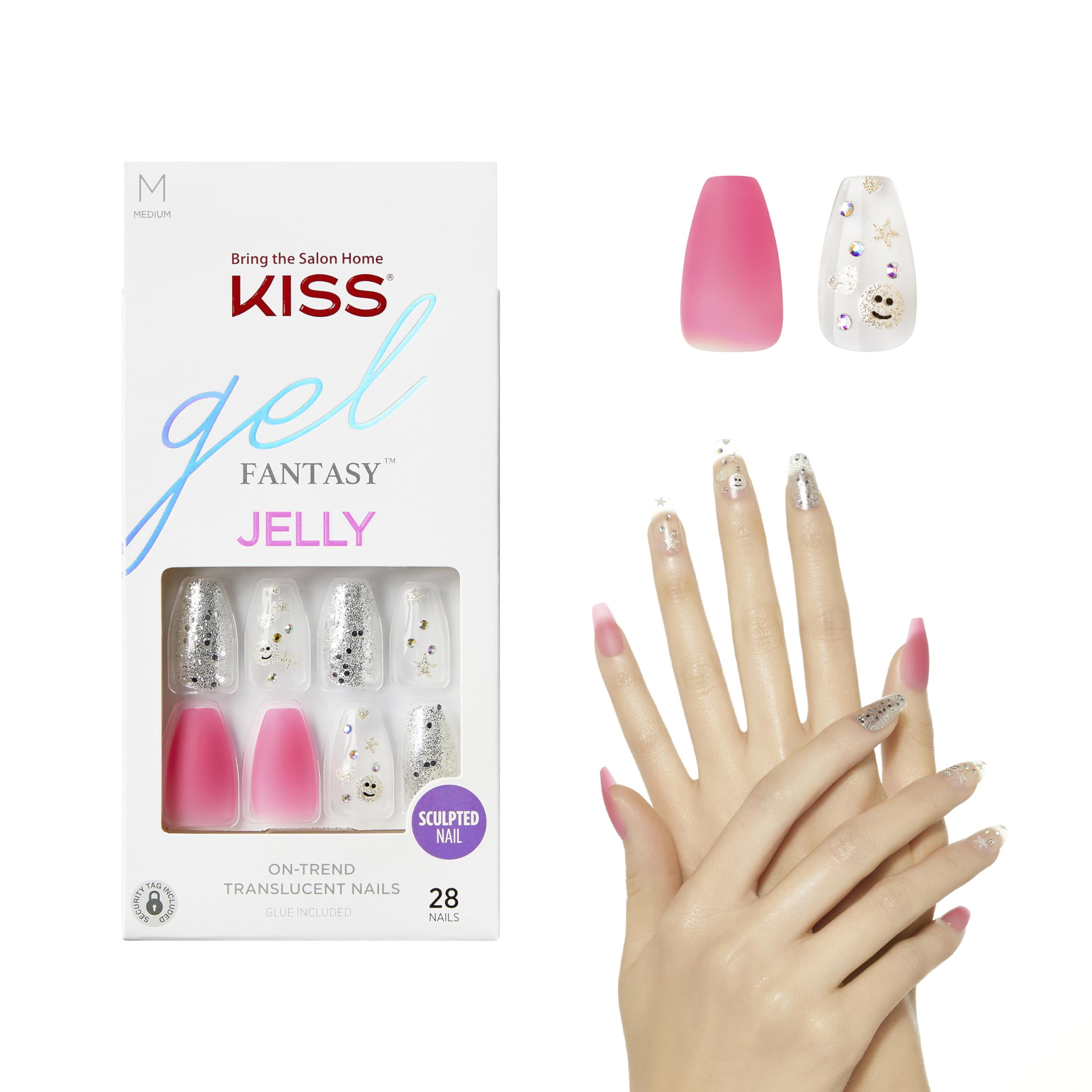 KISS Jelly Fantasy Sculpted Ready-To-Wear Fake Nails - Fun & Jelly, Medium, Coffin Shaped, Smudge Proof, Waterproof, No Dry Time, Durable, DIY Manicure, Salon Quality, Long Lasting | 28 Count… ALT2