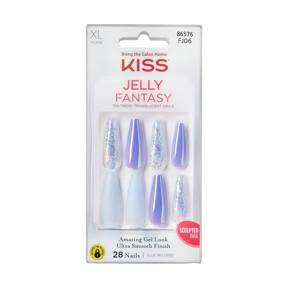 KISS Jelly Fantasy Sculpted Translucent Fake Nails, Cherry Jelly, 28 Count