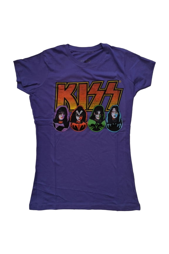 KISS Ladies T-Shirt: Logo, Faces & Icons (Small)