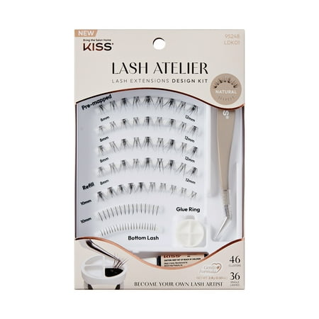 Kiss Lash Atelier False Eyelashes Kit with Applicator, Cluster Lashes, Natural, Black, 6mm-12mm, 46 Lash Clusters, 36 Single Lashes