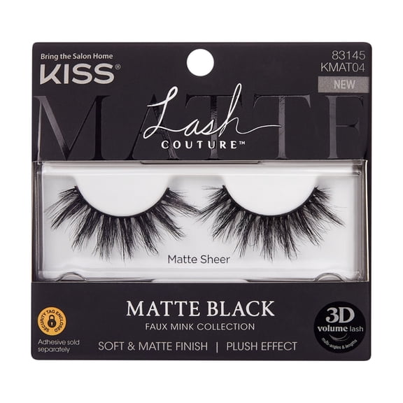 KISS Lash Couture Matte Black Faux Mink, Matte Sheer, False Eyelashes