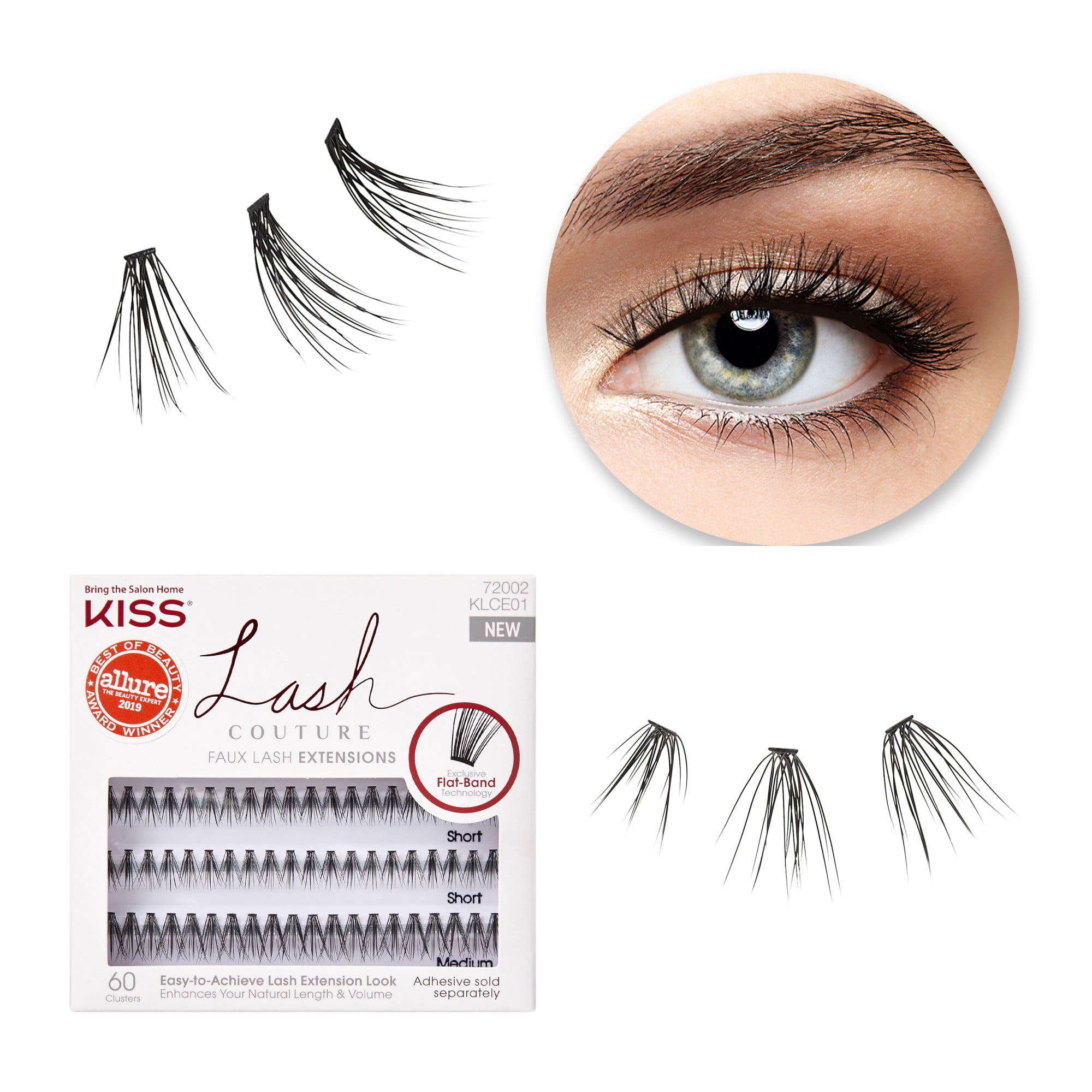 KISS Lash Couture Faux Lash Extensions, Short & Medium Length, 60 Lash Clusters