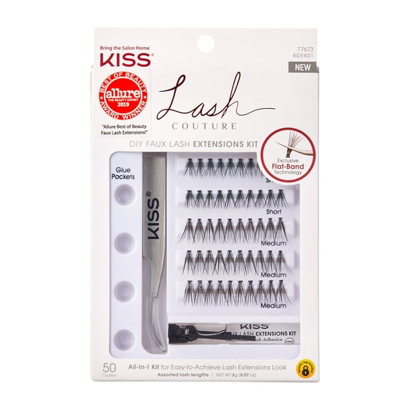 Kiss Lash Couture DIY Faux Lash Extensions False Eyelashes Kit, 50 Lash Clusters