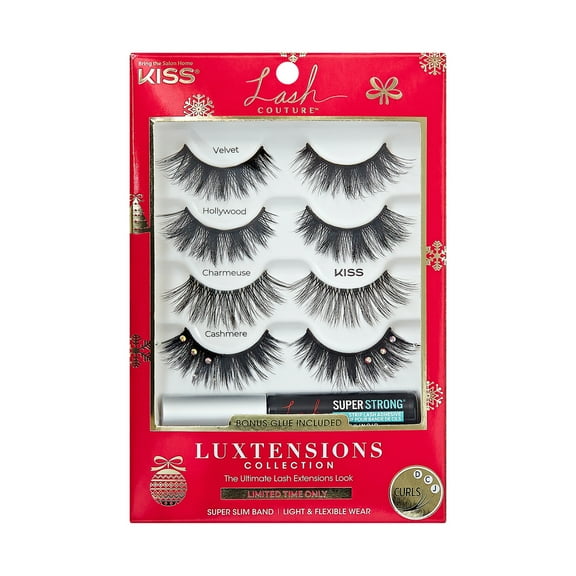 KISS Lash Couture Luxtension, False Eyelashes, Cashmere Jewel, 14mm-16mm-18mm, 4 Pairs