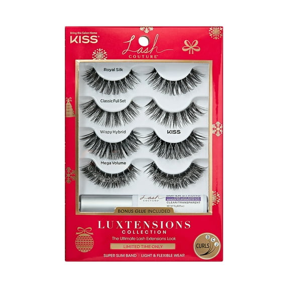 KISS Lash Couture Luxtension, False Eyelashes, Glitter Silver, 14mm-16mm-18mm, 4 Pairs