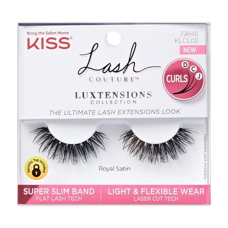 KISS Lash Couture Luxtension False Eyelashes, Strip Lashes, Royal Satin, Black, 10mm, 1 Pair