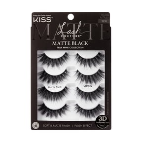 Kiss Lash Couture Matte Black Faux Mink False Eyelashes, Strip Lashes, Matte Twill, Black, 4 Pairs