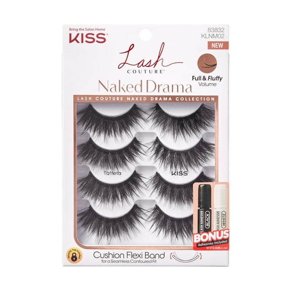 KISS Lash Couture Naked Drama, False Eyelashes, 'Multipack Taffeta', 14 mm, Includes 4 Pairs Of Lashes, Contact Lens Friendly, Easy to Apply, Reusable Strip Lashes C46