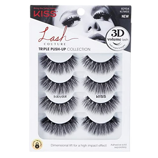KISS Lash Couture Triple Push Up Collection Multipack, 3D Volume False Eyelashes with Triple Design Technology, Multi-Angles & Lengths, Reusable, Style 'Babydoll', 4 Pairs Fake Eyelashes
