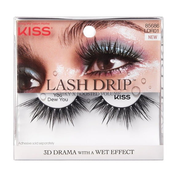 KISS Lash Drip 3D Drama, False Eyelashes, You Dew You, Strip Lash, 1 Pair