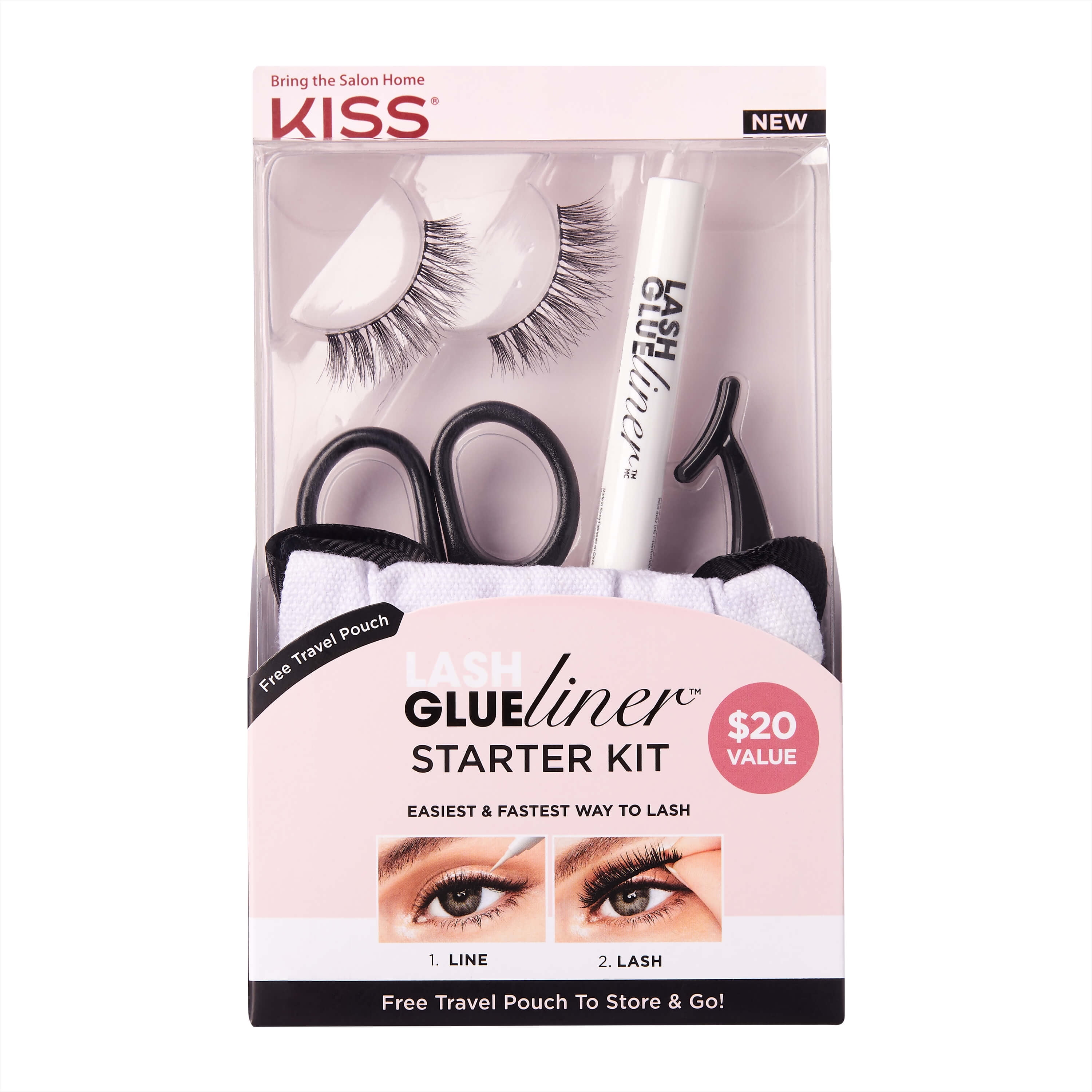 KISS Lash GLUEliner Starter Kit, 5 Piece Set, Clear, 1 Pair Of Lashes