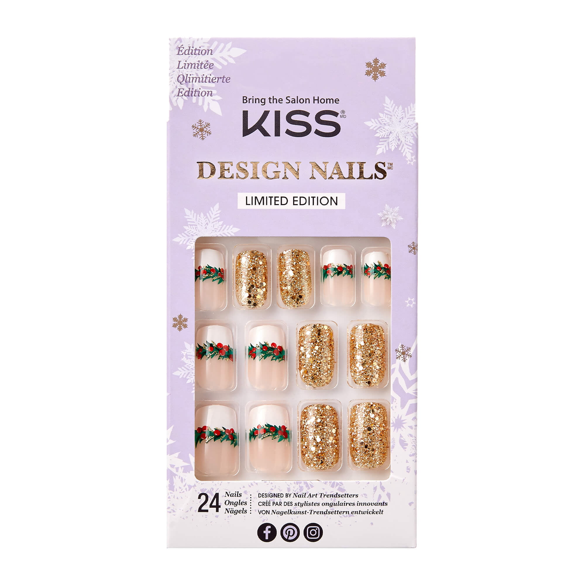 KISS Limited Edition Holiday Design Nails, Silver Bell, Medium ...