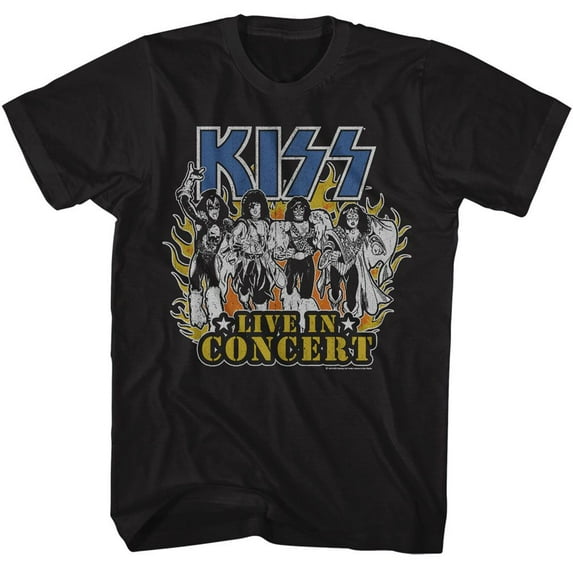Kiss Live in Flames Men's T Shirt (Black, AdultM)