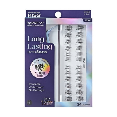 KISS imPRESS Falsies Long Lasting Self Adhesive Eyelashes, 24 Lash Clusters – Demi Wispy