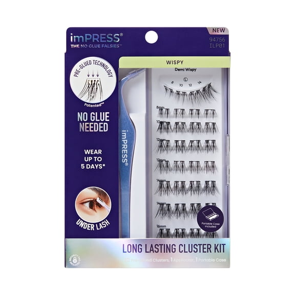 Kiss Impress Falsies Long Lasting Self Adhesive Eyelashes, 24 Lash Clusters Demi Wispy