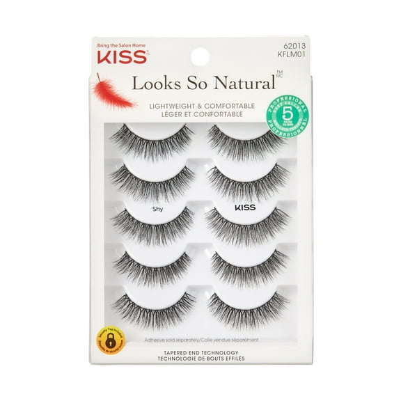 KISS Looks So Natural False Eyelashes Multipack, 'Shy', 12mm, 5 Pairs Strip Lashes