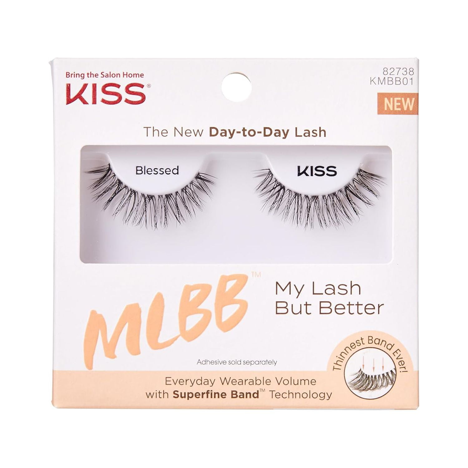 KISS MLBB My Lash But Better False Eyelashes, Everyday Wearable Volume with Superfine Band Technology, Easy To Apply, Reusable, Cruelty-Free, Contact Lens Friendly, Style 'Blessed', 1 Pair F