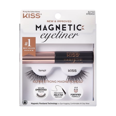 KISS Magnetic Eyeliner & False Eyelashes Kit, Style ‘Tempt’ - 1 Pair Strip Lashes, 1 Tube