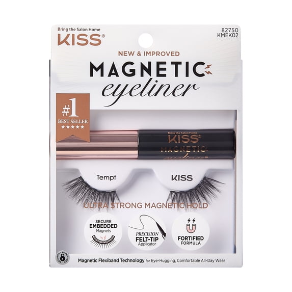 Kiss Magnetic Eyeliner & False Eyelashes Kit, Style ‘Tempt’ - 1 Pair Strip Lashes, 1 Tube