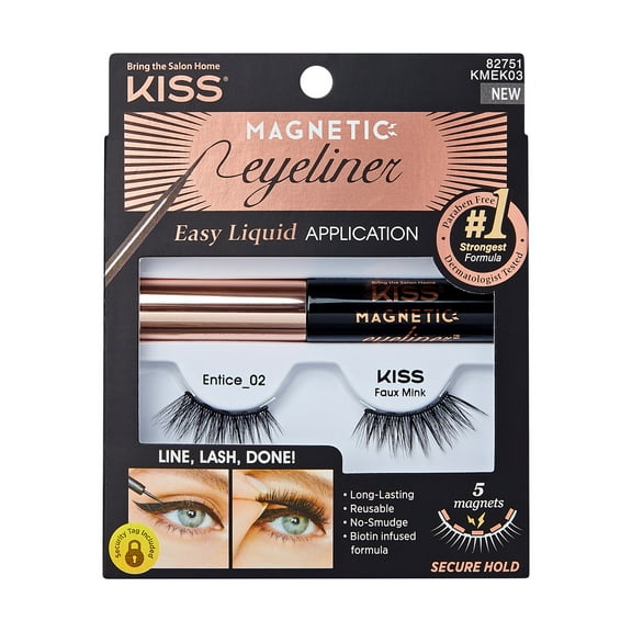KISS Magnetic Eyeliner & False Eyelashes Kit, Style ‘Entice’ - 1 Pair Strip Lashes, 1 Tube