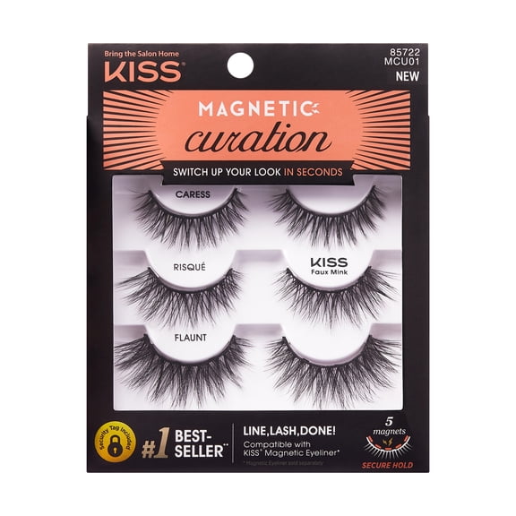 KISS Magnetic, False Eyelashes, Curation Kit, 12 mm, 3 Pairs