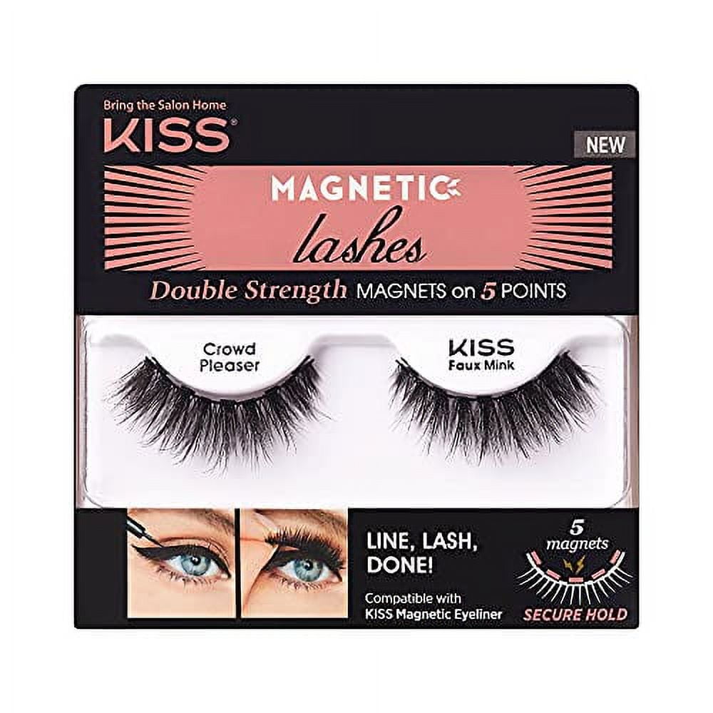 KISS Magnetic Lashes Crowd Pleaser, 1 Pair of Synthetic False Eyelashes With 5 Double Strength Magnets, Wind Resistant, 1 Ea