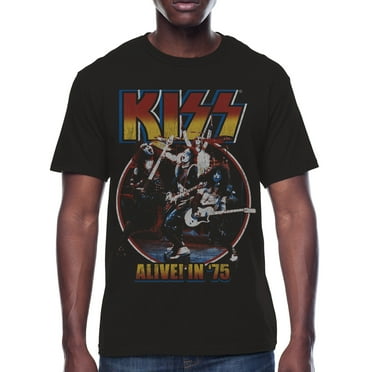 KISS, Men's Graphic Crew Neck T-Shirt, Alive In 75, Sizes S-3XL