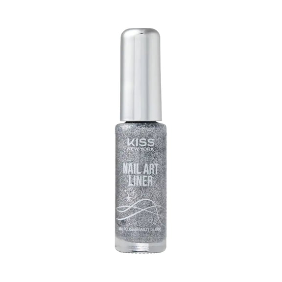 KISS NEW YORK Nail Art Liner, Fast-Drying, Slow Drip, Low Odor, Fine Tip Bristles for Precise Lines, Salon Results at Home for Professional Nail Art (Silver)