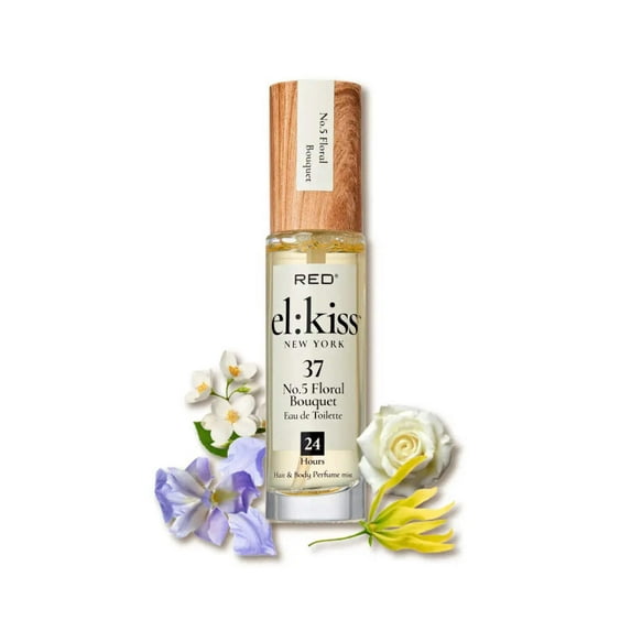 EL:KISS Hair Perfume & Body Mist, No 5 Floral Bouquet Inspired by Chane. No. 5 Eau de Toilette 30mL (1.01 Fl Oz), Hydrating & Long-Lasting, Alcohol & Mineral Oil-Free, Jojoba, Argan Oil & Aloe Vera