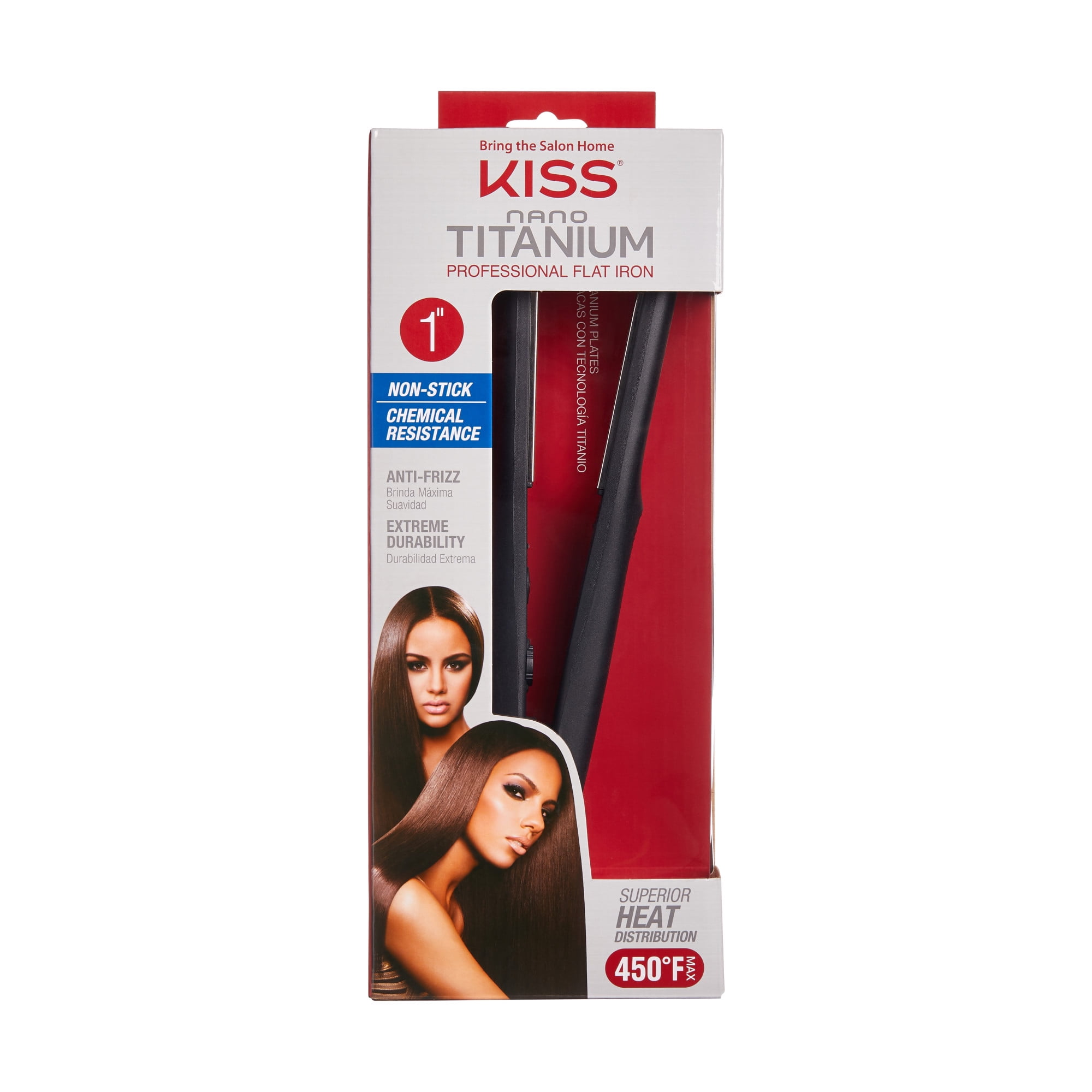 KISS Nano Titanium Professional Flat Iron Hair Straightener & Styling Tool, 1", 1.04 lbs.