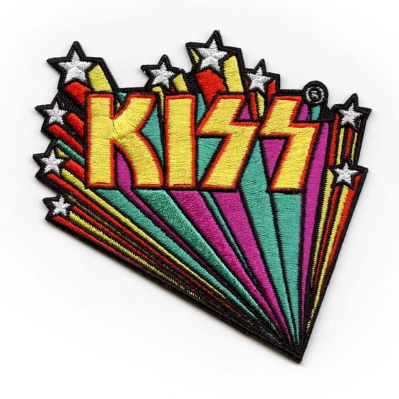 KISS Patch Star Banners Band Logo new Official Black Woven Iron On 90 x 90mm