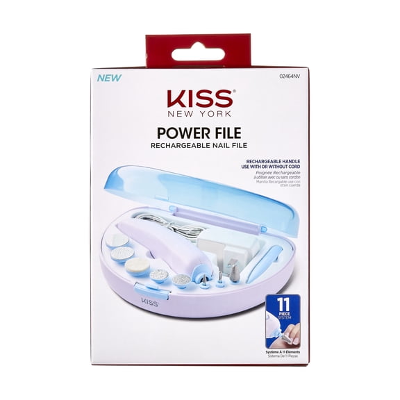 KISS Power File Rechargeable Nail File Kit & Storage Case, 8 Attachments, 11 Count