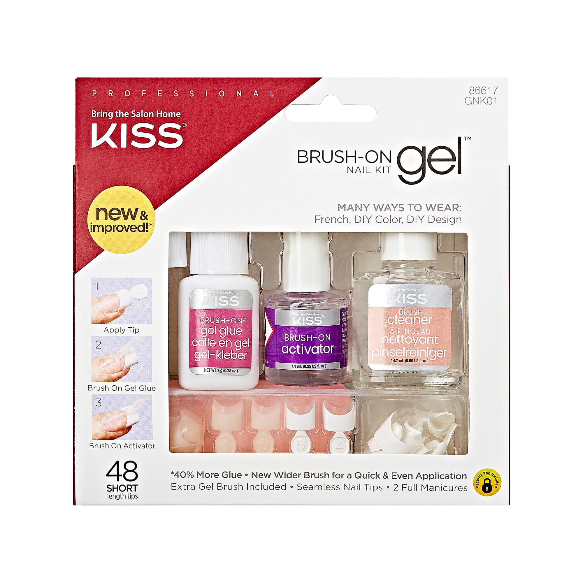 KISS, Press On Nails, Brush on Gel Nail Kit, White, Short Square, 48 Count