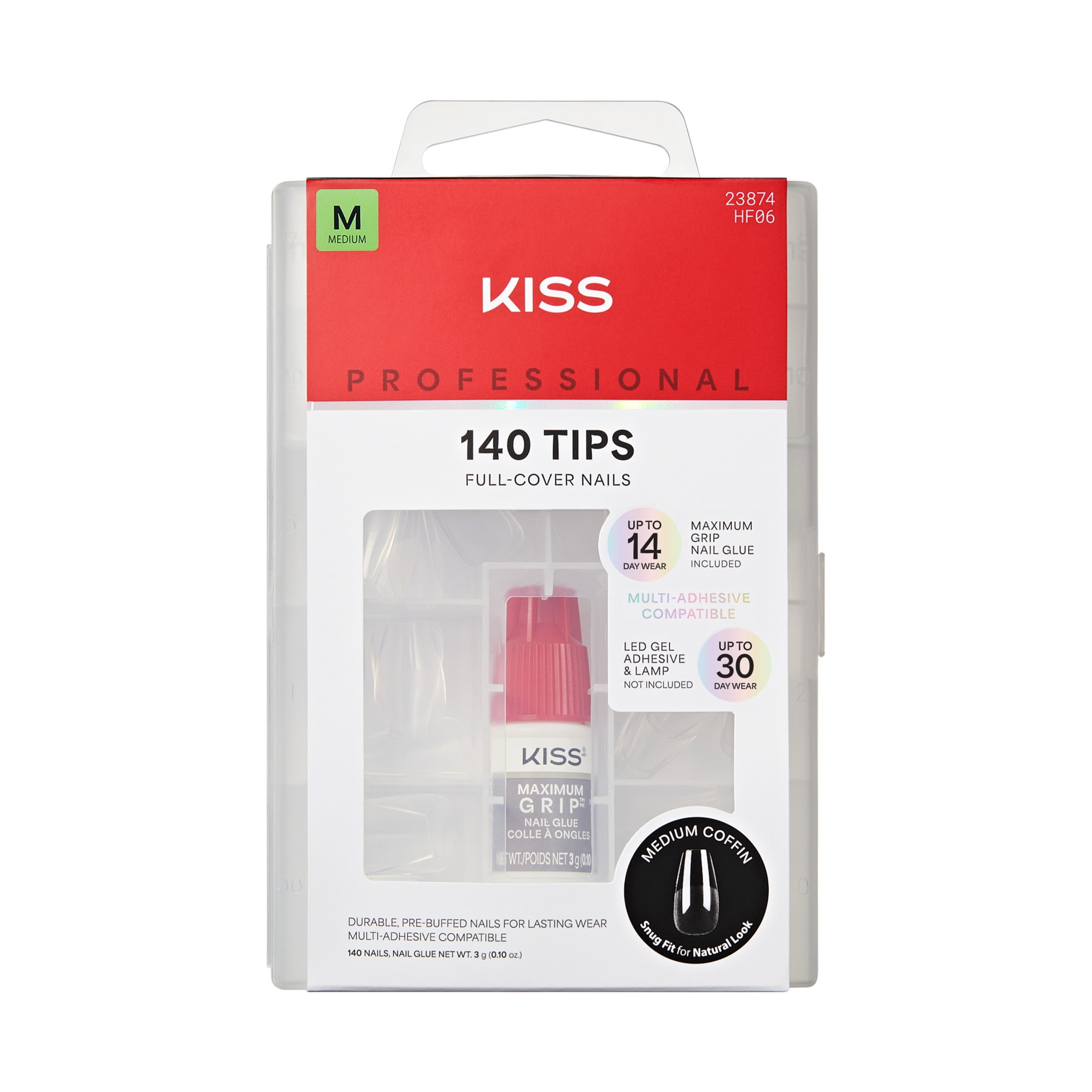 Kiss Professional Full Cover Medium Coffin Press-On Nails, White, 140 Pieces