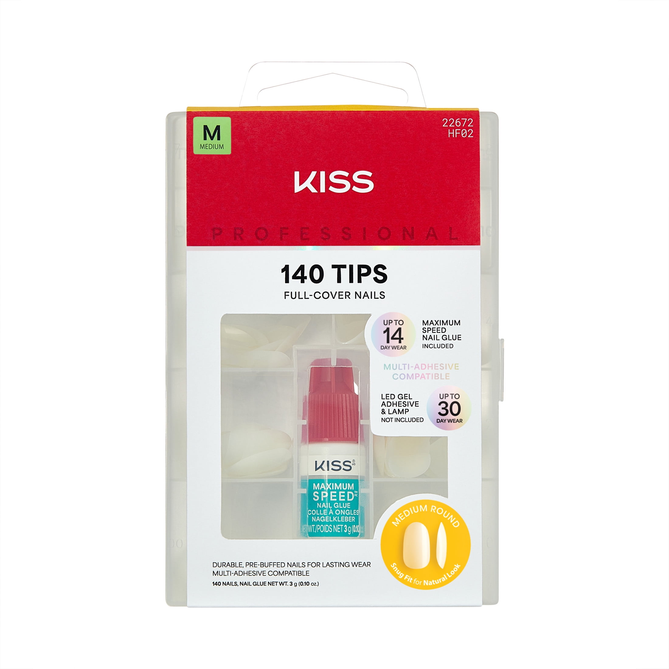 Kiss Professional Full Cover Medium Round Press-On Nails, White, 140 Pieces