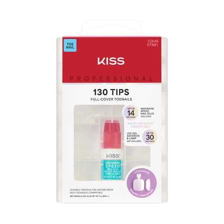 Kiss Professional Full Cover Short Squoval Press-On Toenails, White, 130 Pieces