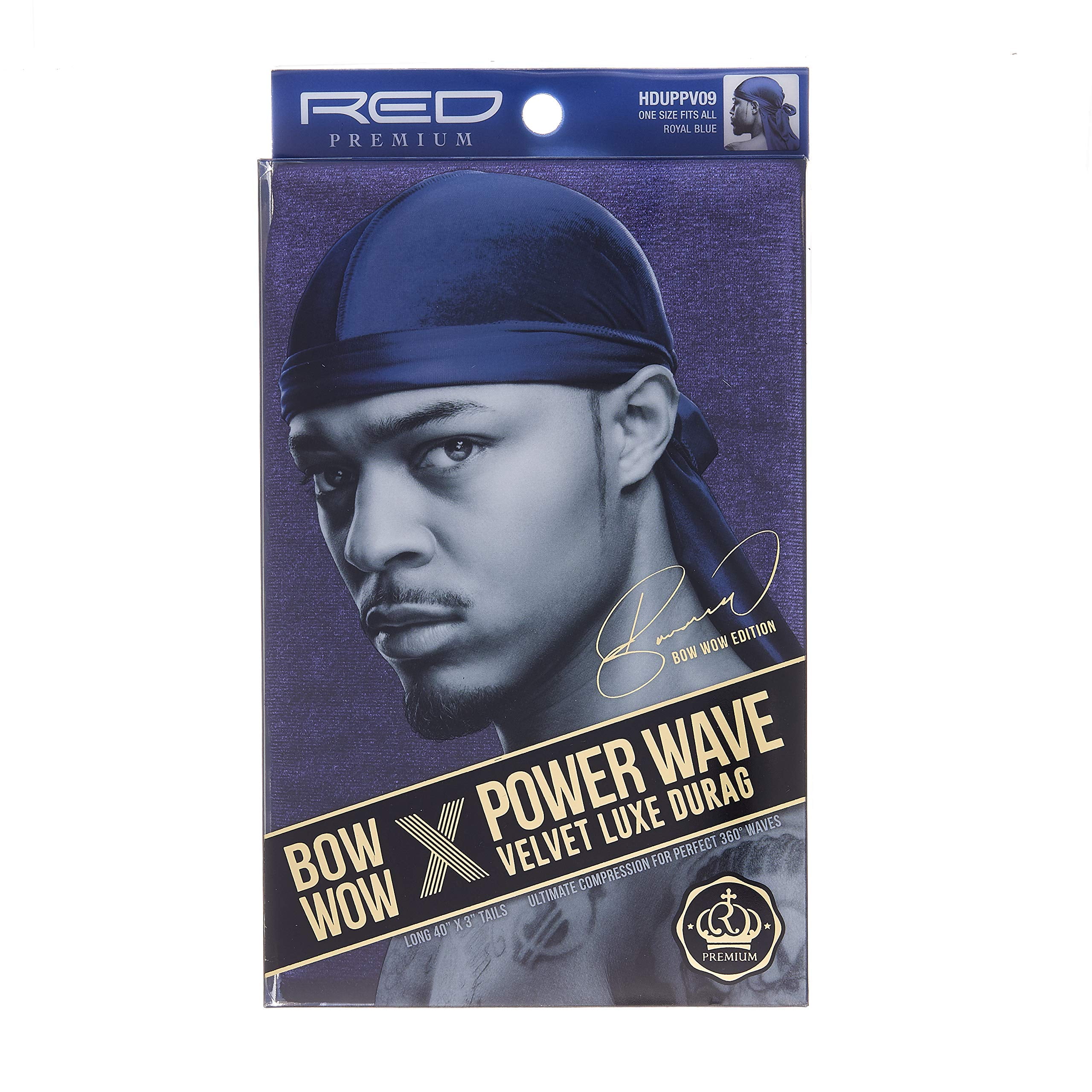 KISS RED Premium Bow Wow Power Wave Velvet Luxe Durag (Royal Blue