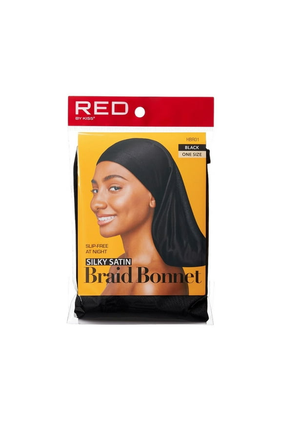 - RED SILKY SATIN BRAID BONNET, BLACK