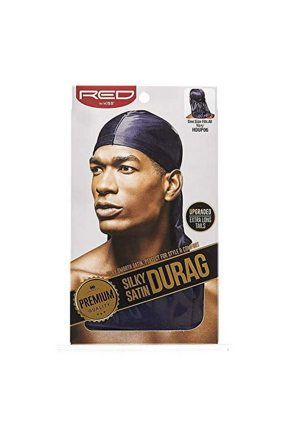 KISS RED Silky Satin Durag Premium Smooth Silky Durag for Men & Women 360 Waves Headwraps (Navy)