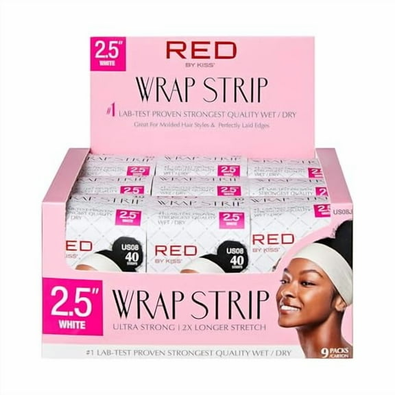Red by Kiss Hair Wrapping Strip, Ultra Strong 2X Longer Stretch, 40 Strips, Suitable for Wet/Dry Hair, White, Styling Paper for Sleek Hairstyles (2.5", White, 9 PACK)