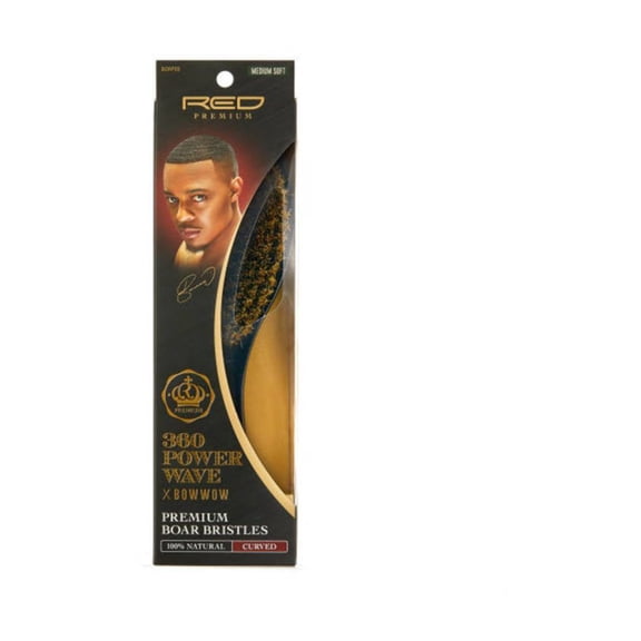 Red Premium 360 Power Wave Curved Brush x Bow Wow – Medium Soft Boar Bristles (BR16)